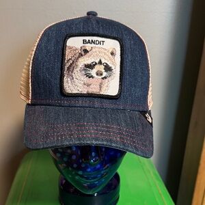Goorin Bros Blue Denim "Bandit" Raccoon Patch Trucker Hat